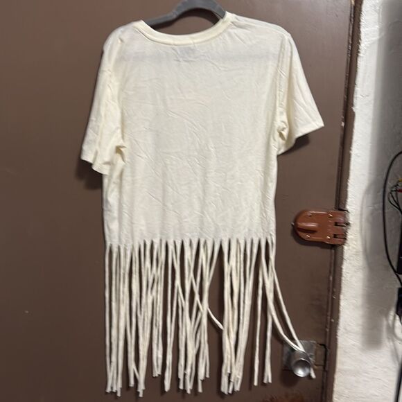 Rock&Roll Women’s Cream Graphic Fringe T-Shirt - Picture 2 of 6